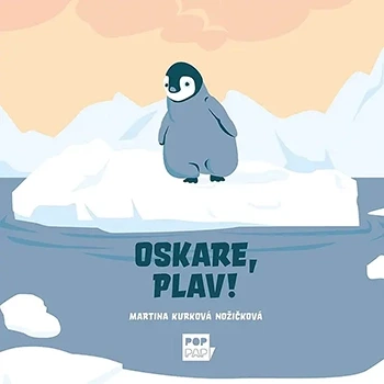Ilustrace hlavního hrdiny knihy – tučňáka Oskara. Stojí na kře uprostřed oceánu a neví, jak se dostat na břeh. Bojí se totiž vody.