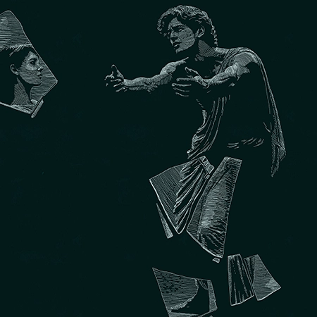 Ilustrace k Orfeovi a Eurydiké z Ovidiových Proměn. Ovidius se právě ohledl a ztratil navždy Eurydiké. Jeho srdce se rozpadlo na kousky.