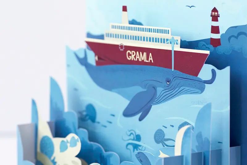 Gramla – dětská vystřihovánka s motivem velryby 